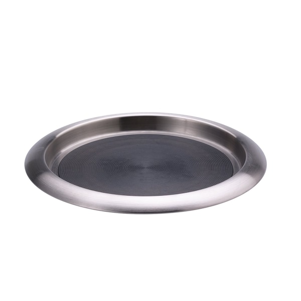Tray with Built in Non-Slip Rubber Insert, 9" Round, Stainless Steel, Brushed